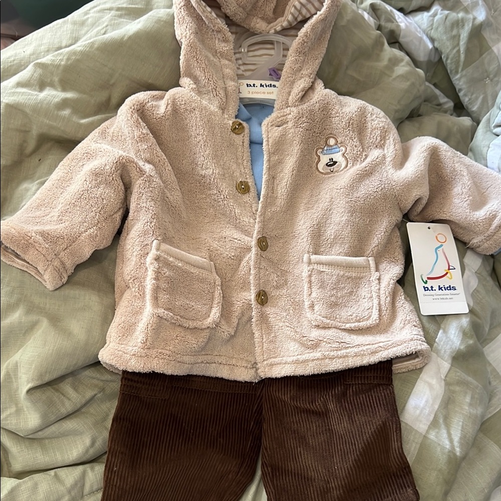 bt. kids Beige Hooded Jacket with Brown Pants Set